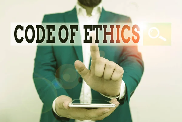 Текстовый Знак Показывающий Кодекс Этики Бизнес Фото Текст Базовое Руководство — стоковое фото