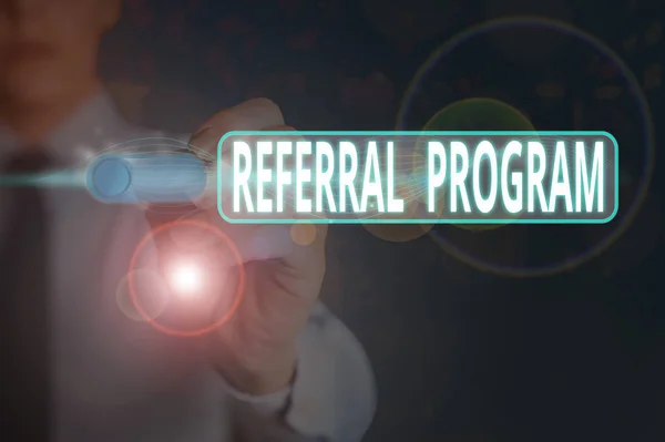 Writing Note Showing Referral Program Business Concept Employees Rewarded Introducing — Stock Photo, Image