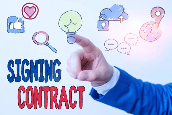 Nota Scrittura Che Mostra Contratto Firma Concetto Business Parti Che — Foto Stock