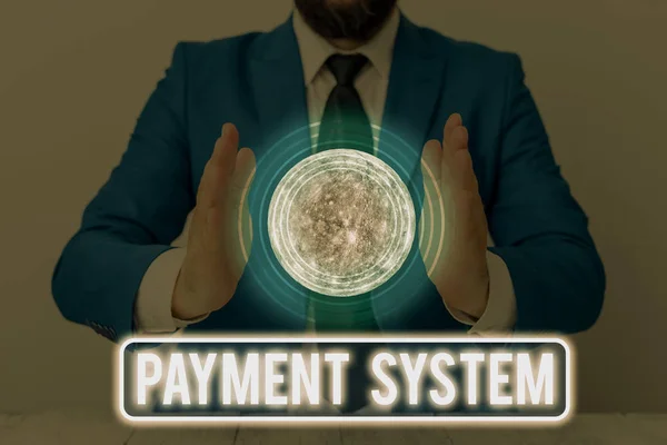 Text sign showing Payment System. Business photo text a system used to pay or settle financial transactions Elements of this image furnished by NASA