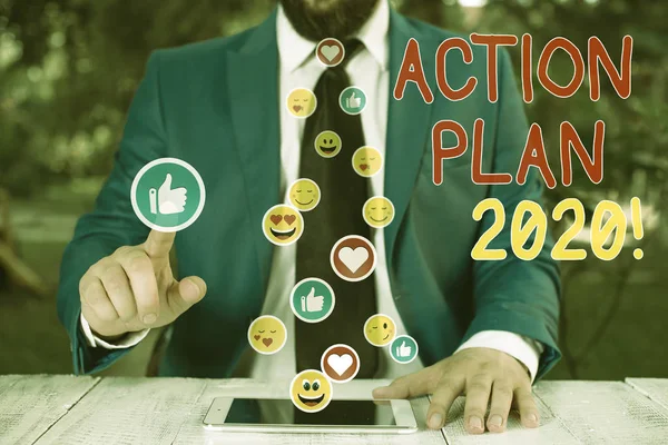 Schriftelijke Nota Met Actieplan 2020 Bedrijfsconcept Voor Voorgestelde Strategie Actielijn — Stockfoto