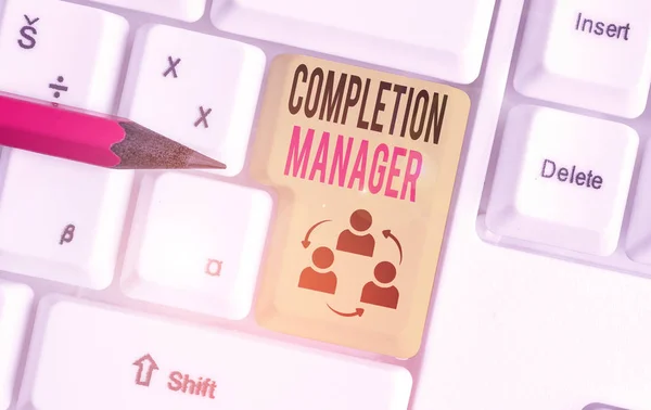 Tekst Napisany Przez Word Completion Manager Prezentacja Zdjęć Biznesowych Nadzoruje — Zdjęcie stockowe