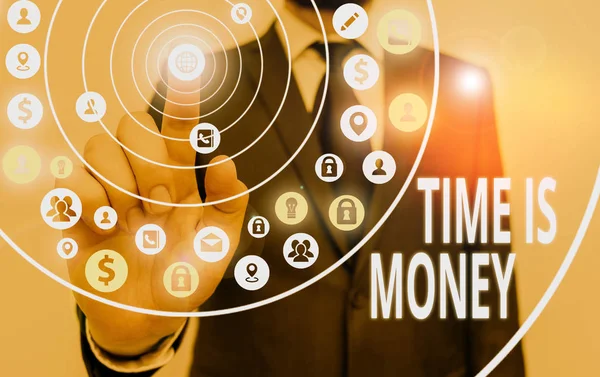 Escrevendo Uma Nota Mostrando Time Money Conceito Negócio Para Tempo — Fotografia de Stock