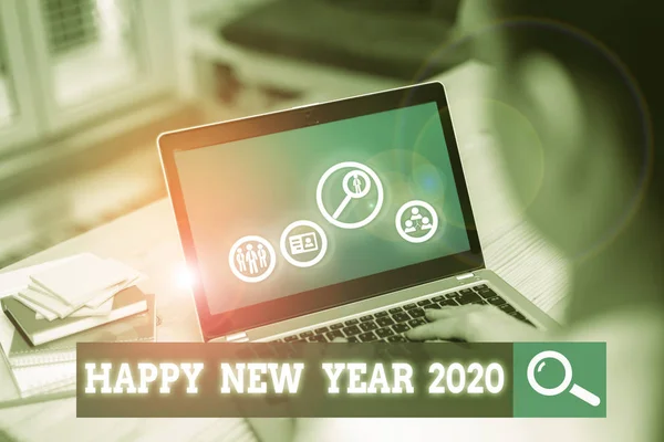 Texto Mano Feliz Año Nuevo 2020 Foto Conceptual Saludo Celebración — Foto de Stock