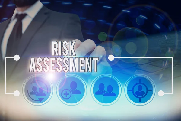 Text sign showing Risk Assessment. Business photo text estimation of the levels of risks involved in a situation