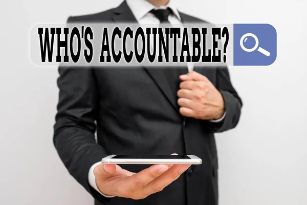 Word Writing Text Who Accountable Business Photo Showcasing Answerable Something — Stock Photo, Image