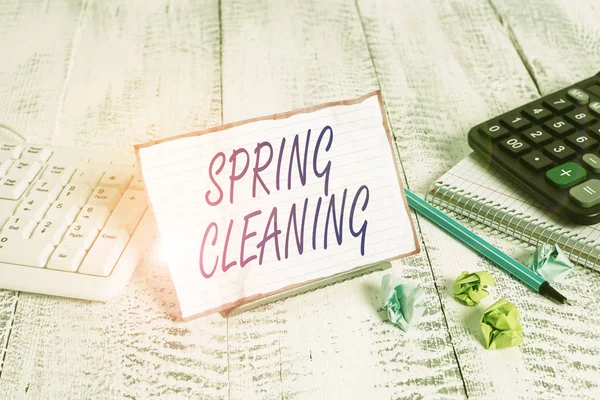 Escrita Mão Conceitual Mostrando Primavera Limpeza Conceito Que Significa Limpeza — Fotografia de Stock
