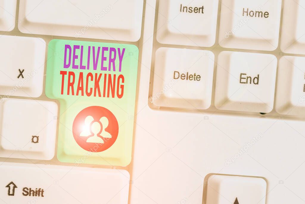 Conceptual hand writing showing Delivery Tracking. Concept meaning the process of localizing shipping containers and mails