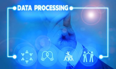 El yazısı veri işleme metni. Üretmek için veri parçalarının kavramsal fotoğraf koleksiyonu ve değiştirilmesi