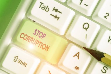 Sözcük yazma Yolsuzluğu Durdur. İş fotoğrafı gösterimi, özel kazanç için güvenilen gücün kötüye kullanılmasına son verdi