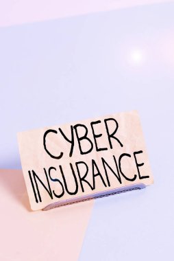 Siber Sigortayı gösteren kavramsal el yazısı. Kavram iş ve kullanıcıları Internet tabanlı risklerden korumak anlamına gelir Yumuşak pastel çok renkli arkaplan üzerinde tampon tel Kağıt