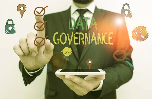 Text sign showing Data Governance. Business photo text general management of key data resources in a company