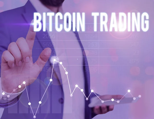 Palabra Escritura Texto Bitcoin Trading Foto Comercial Que Muestra Compra — Foto de Stock