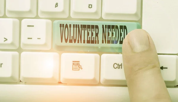 Text sign showing Volunteer Needed. Business photo text need work or help for organization without being paid