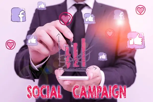 Szóírás szöveg Social Campaign. Üzleti koncepció a közösségi média platformjának használatára a márkaismertség javítása érdekében. — Stock Fotó