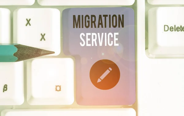 Sinal Texto Mostrando Serviço Migração Texto Foto Negócios Movimentação Dados — Fotografia de Stock