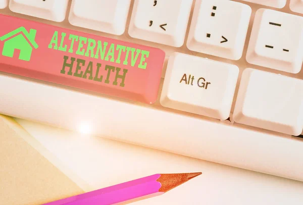 Writing note showing Alternative Health. Business concept for products and practices that are not part of standard care