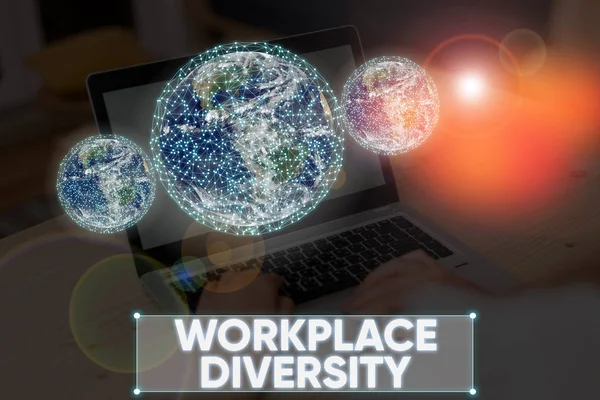 Word writing text Workplace Diversity. Business concept for environment that accepts each individual differences Elements of this image furnished by NASA.