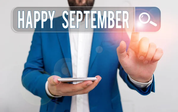 Signo de texto que muestra Feliz Septiembre. Foto conceptual dando la bienvenida a la alegría puede traer del noveno mes del año . — Foto de Stock