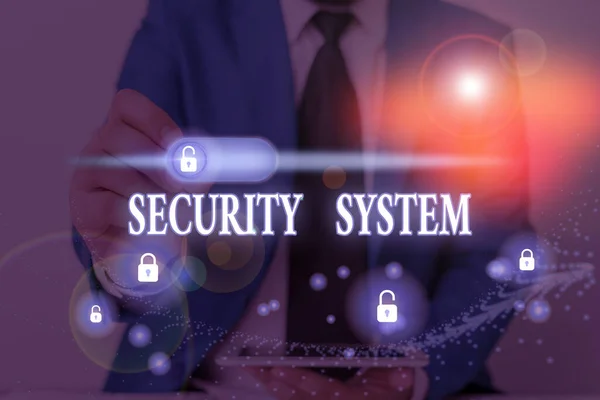 Writing note showing Security System. Business photo showcasing system designed to detect intrusion or unauthorized entry. — Stock Photo, Image