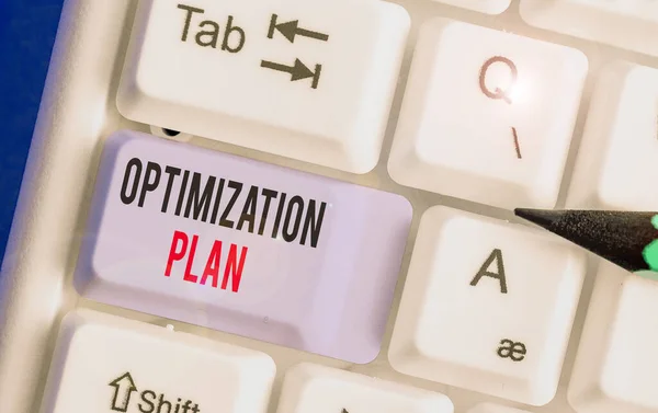 Word writing text Optimization Plan. Business photo showcasing Finding an alternative with the most cost effective
