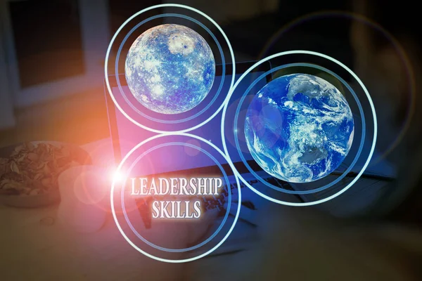 Handwriting text Leadership Skills. Conceptual photo Skills and qualities that leaders possess Taking a lead Elements of this image furnished by NASA