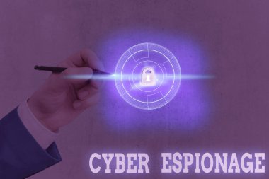 Siber casusluğu gösteren kavramsal el yazısı. İzinsiz bilgi ve sırları elde etmek anlamında kavram