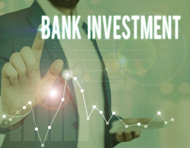 Kelime yazma Bankası Yatırım. Çeşitli hizmetler sunan iş fotoğrafı sergisi finansal aracı