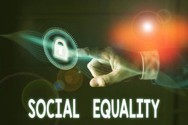 Sosyal Eşitlik 'in el yazısı. Anlam kavramı, sosyal politikaya adalet ve adalet kaygılarını uygular..