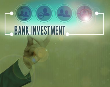 Banka Yatırımını gösteren bir not. Çeşitli hizmetler sunan finansal aracılar için iş kavramı