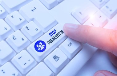 Dermatiti durdurduğunu gösteren kavramsal el yazısı. Kavram, bir şeye dokunarak oluşan tahrişe son verir.