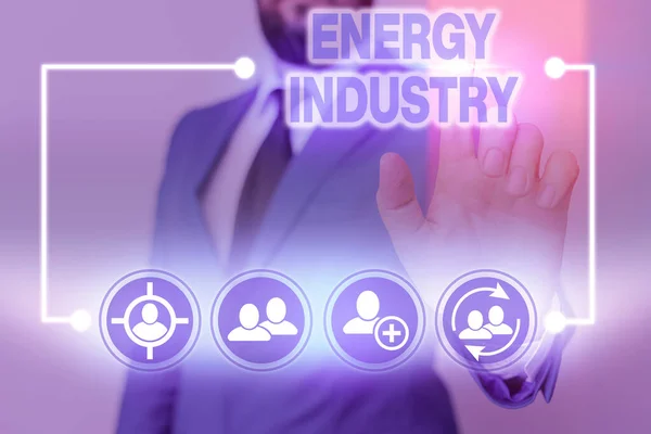 说明能源工业的书面说明。参与能源生产和销售的行业的商业照片. — 图库照片