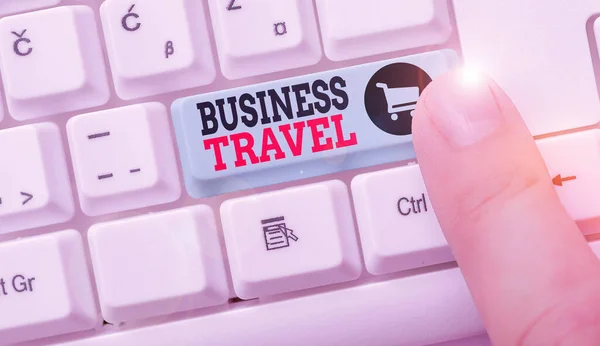 Εννοιολογική Γραφή Χέρι Δείχνει Business Travel Έννοια Που Σημαίνει Ταξίδια — Φωτογραφία Αρχείου