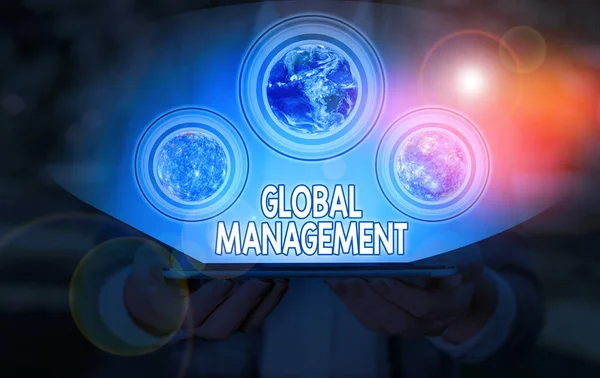Konceptuální Rukopis Zobrazující Global Management Pojetí Znamená Způsob Jakým Organizace — Stock fotografie
