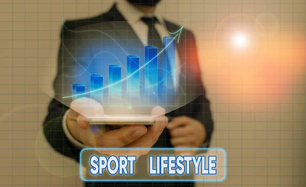 Conceptual hand writing showing Sport Lifestyle. Business photo text Fond of sport or outdoor activities Physically active. — Stock Photo, Image