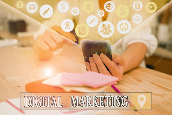 Text sign showing Digital Marketing. Business photo text marketing of products using digital technologies