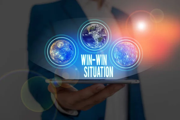 Text sign showing Win Win Situation. Business photo text situation where all the parties benefit one way or another Elements of this image furnished by NASA