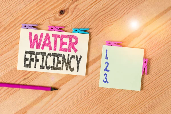 Schreibnotiz Die Die Wassereffizienz Zeigt Geschäftskonzept Zur Verringerung Der Wasserverschwendung — Stockfoto