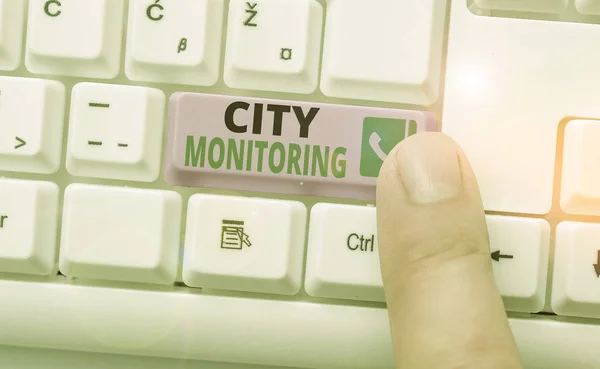 Escrita Conceitual Mostrando Monitoramento Cidade Conceito Significado Indicador Nível Análise — Fotografia de Stock
