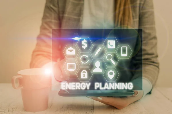 Texto Caligrafia Energy Planning Fotografia Conceitual Uma Estratégia Plano Para — Fotografia de Stock