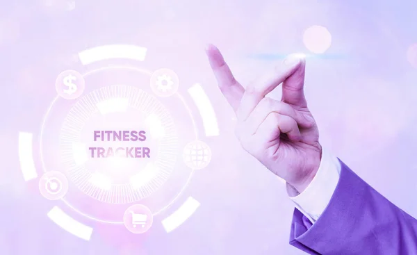 Χειρόγραφο Κείμενο Fitness Tracker Εννοιολογική Συσκευή Φωτογραφίας Που Καταγράφει Μια — Φωτογραφία Αρχείου