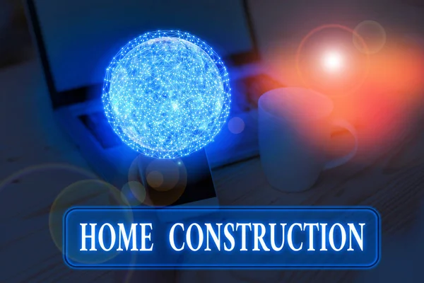 Text sign showing Home Construction. Conceptual photo the process of constructing a living accommodation Elements of this image furnished by NASA. — Stock Photo, Image