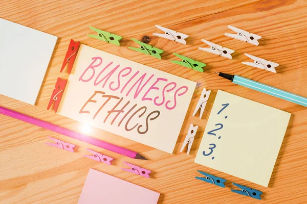 Word Writing Text Business Ethics Business Photo Showcasing Study Appropriate — Stock Photo, Image