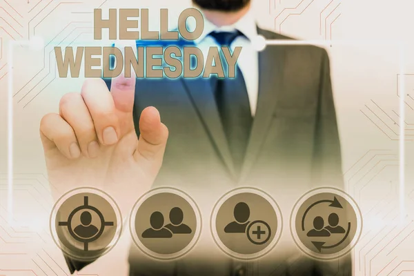 Text Sign Showing Hello Wednesday Business Photo Showcasing Hump Day — 스톡 사진