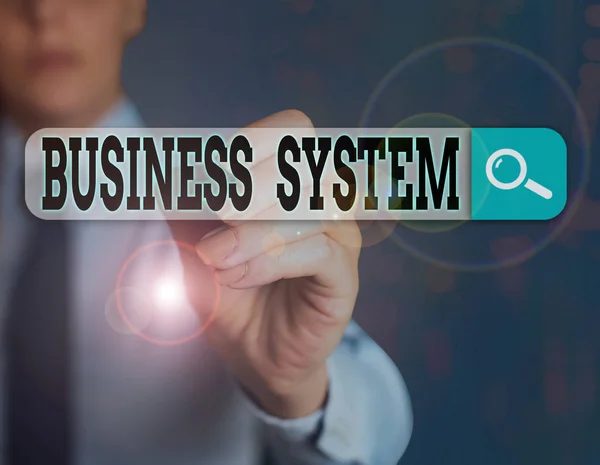 Handschrift tekst schrijven Business System. Concept: leveringsmechanisme voor het leveren van specifieke goederen aan klanten. — Stockfoto