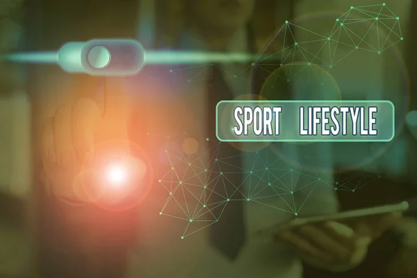 Handstil text skriva Sport Livsstil. Begreppet innebörd Fond av sport eller friluftsliv Fysiskt aktiv. — Stockfoto
