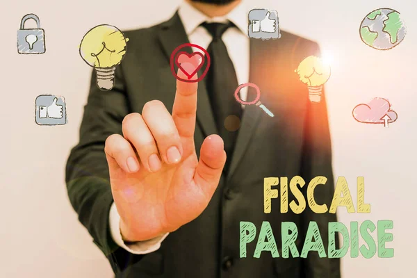 Una nota scritta che mostra il Paradiso Fiscale. Business photo showcase Imposta sullo sviluppo Aliquote di tassazione per gli investitori stranieri . — Foto Stock