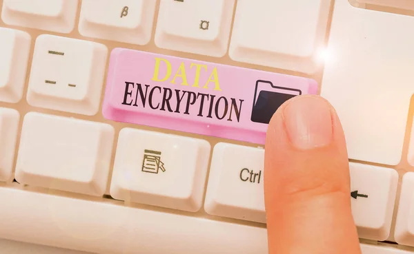 Writing note showing Data Encryption. Business concept for Conversion of data into code for compression or security