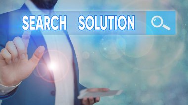 Kelime yazma metni Arama Çözümü. Bir soruna çözüm bulma işlemi veya eylemi gösteren iş fotoğrafı