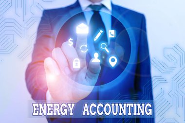 Enerji Muhasebe 'yi gösteren kavramsal el yazısı. Anlamı ölçmek ve faaliyetlerin enerji tüketimini rapor etmek